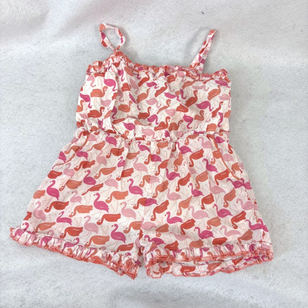 Mini Boden Pink Flamingo Cotton Romper Kids 2-3Y Tropical Summer Aesthetic